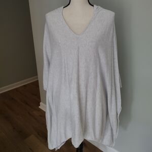 J. Jill Pure Chill Cotton Cashmere Blend Hoodie Poncho Sweater Cozy Marled Gray